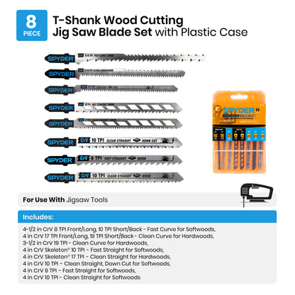 8-Piece Double-Sided And Skeleton T-Shank High-Carbon Steel Jig Saw Blade Set Skeleton™