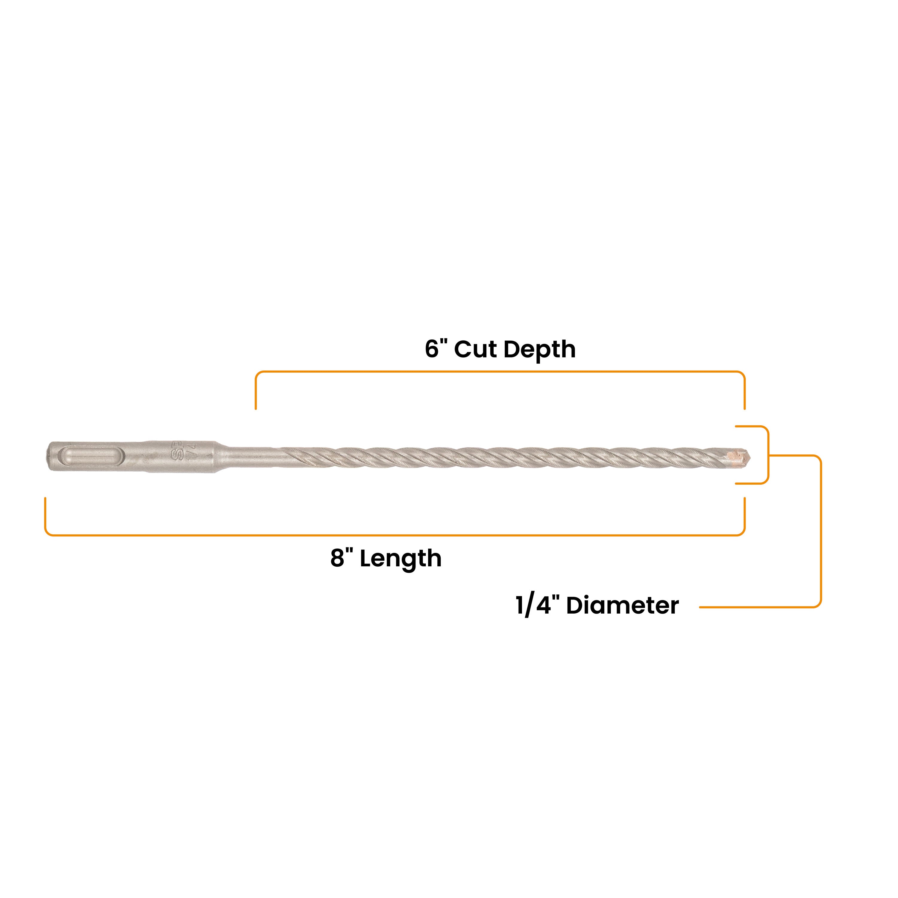 1/4" x 8" SDS-Plus 4-Cutter Carbide-Tipped Rotary Hammer Drill Bit