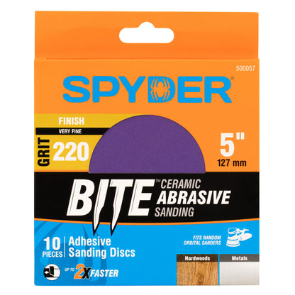 5" x No Hole 220 Grit Ceramic Pressure Sensitive Adhesive with Stearate Sanding Discs (10-Pack)