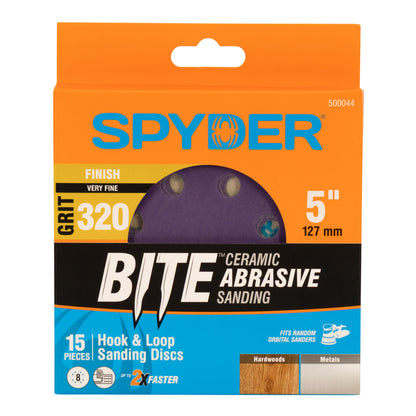 5" x 8-Hole 320 Grit Ceramic with Stearate Sanding Discs (15-Pack) Bite