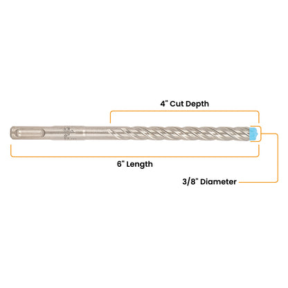 3/8" x 6" SDS-Plus 4-Cutter Full-Carbide Rotary Hammer Drill Bit