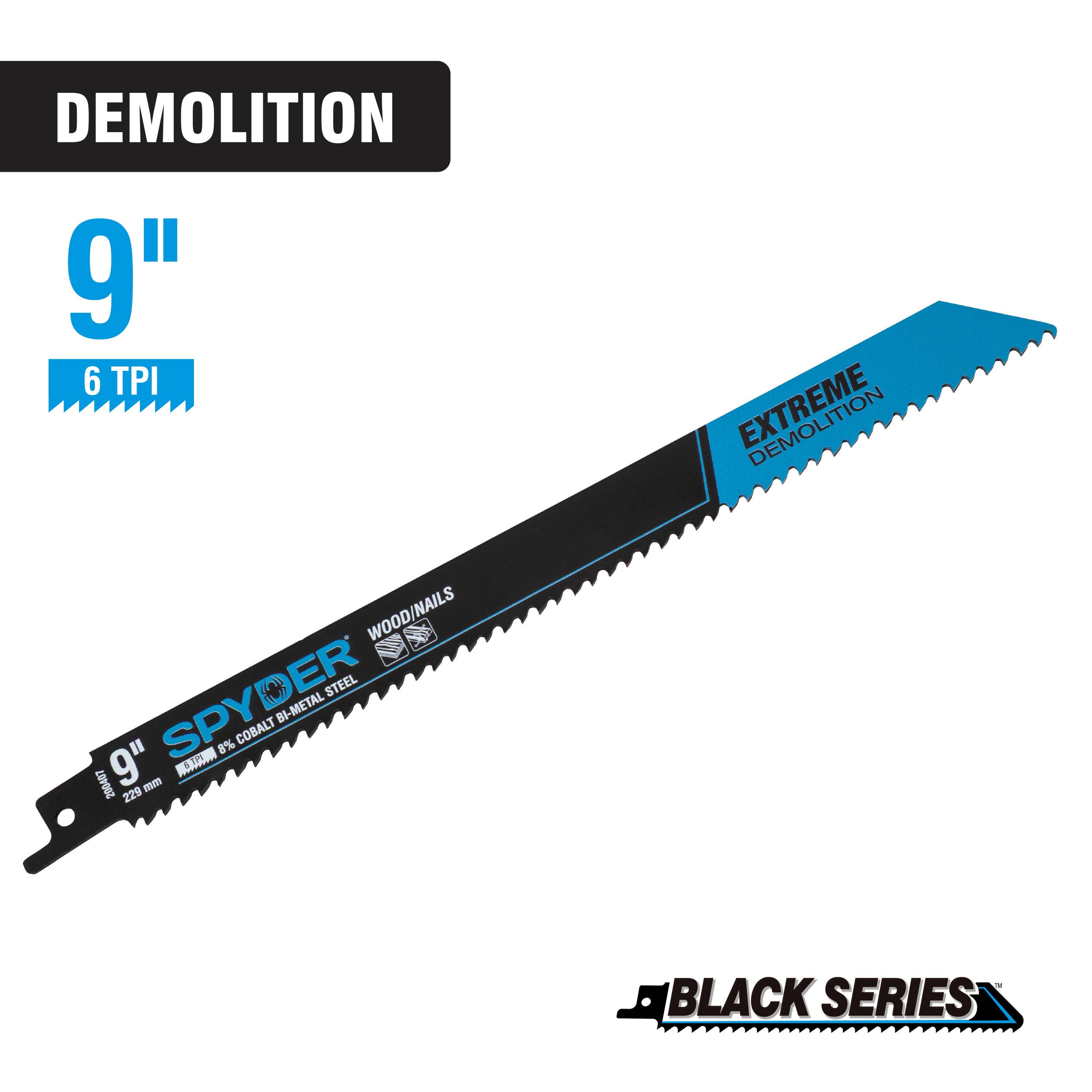 9" 6 TPI Bi-Metal Demolition Reciprocating Saw Blade Black Series™