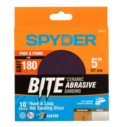 5" 180 Grit Ceramic Net Hook & Loop Sanding Discs (10-Pack) Bite
