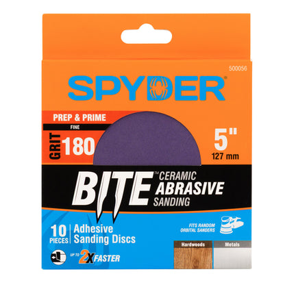 5" x No Hole 180 Grit Ceramic Pressure Sensitive Adhesive with Stearate Sanding Discs (10-Pack) Bite