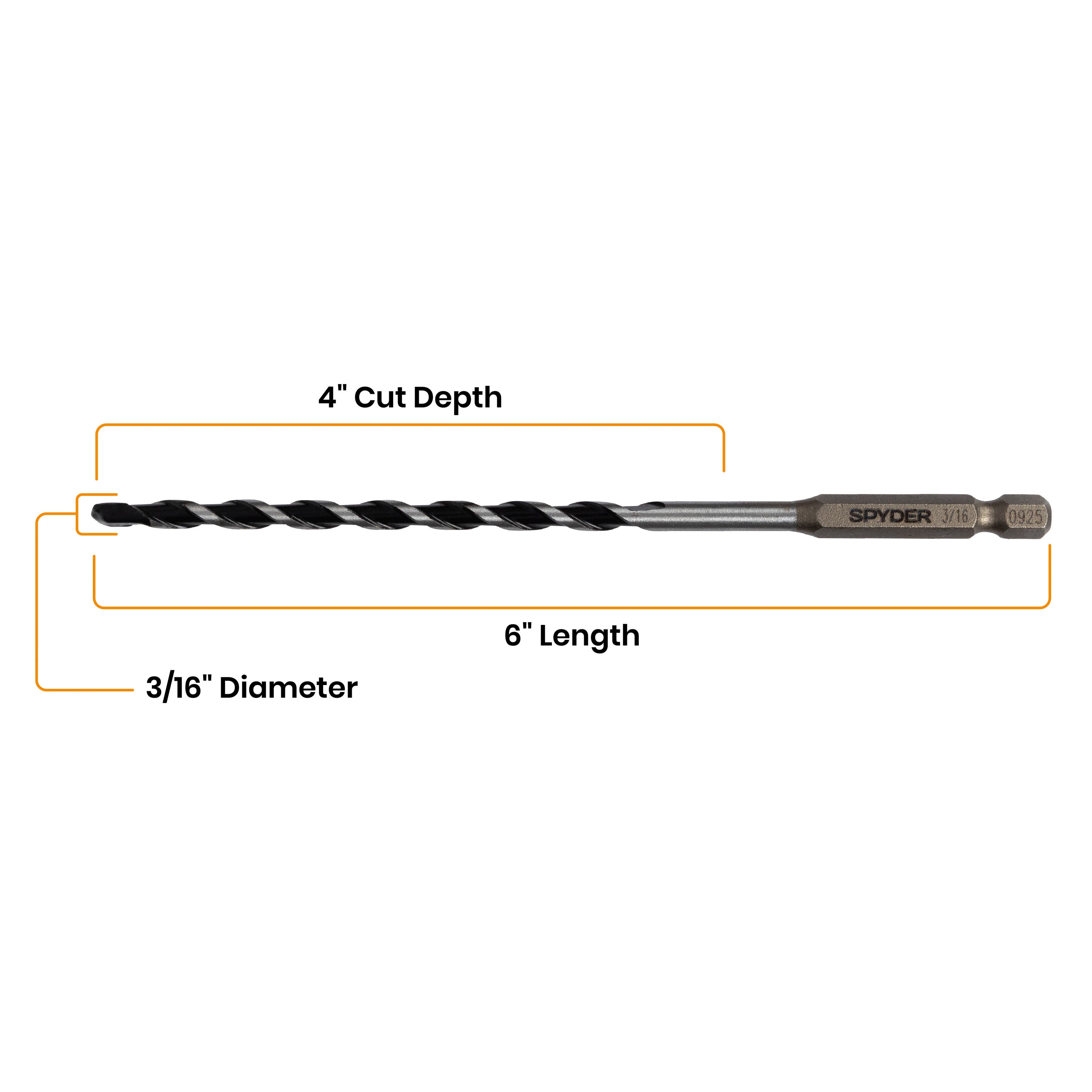 3/16" x 6" Impact Shank Hammer Drill Bit (5-Pack)