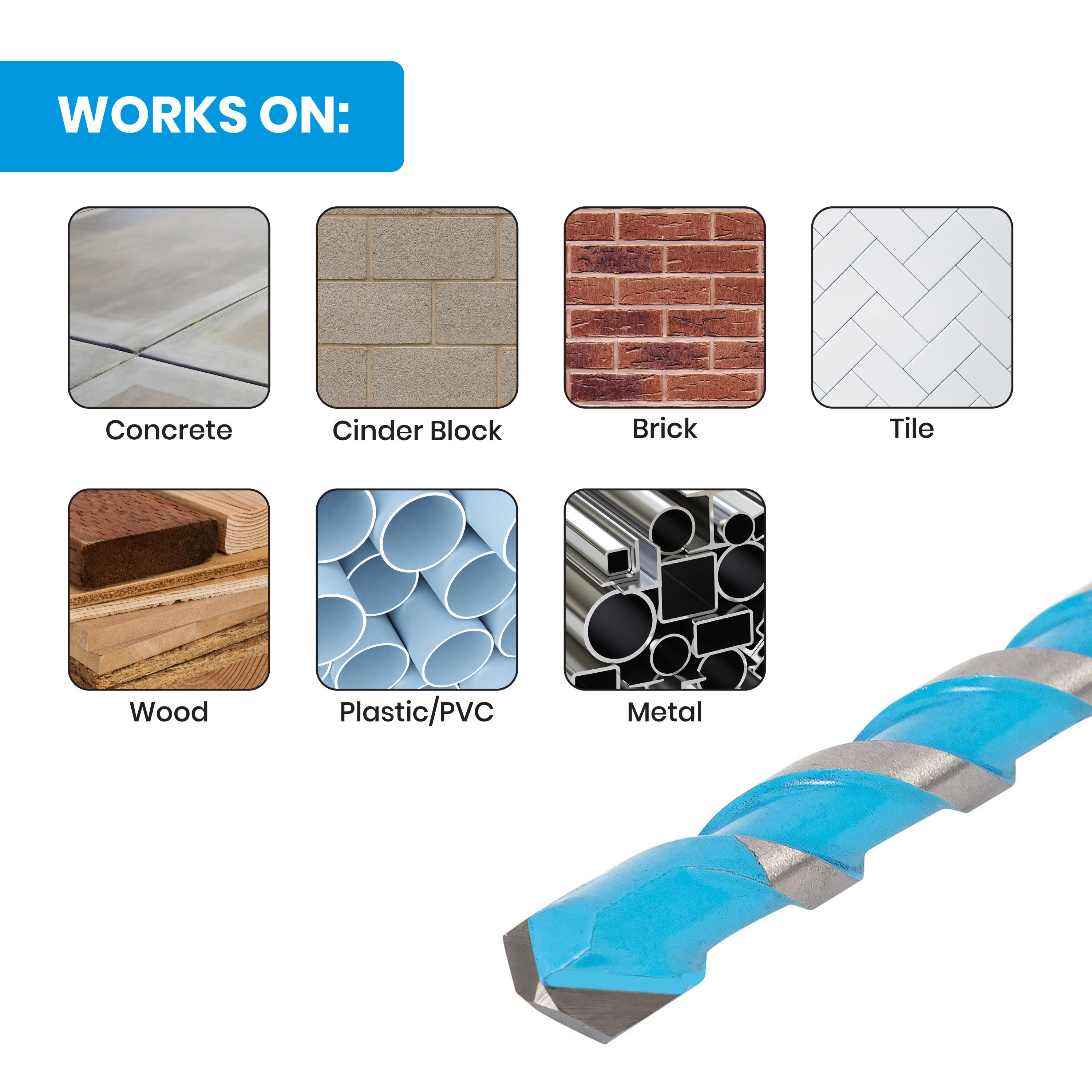 3/16" x 6" Impact Shank Carbide-Tipped Multiconstruction Masonry Drill Bit