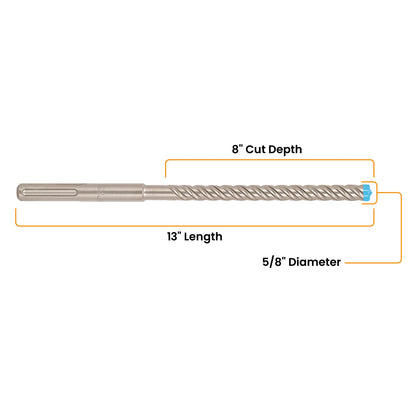 5/8" x 13" SDS-Max 4-Cutter Carbide-Tipped Rotary Hammer Drill Bit
