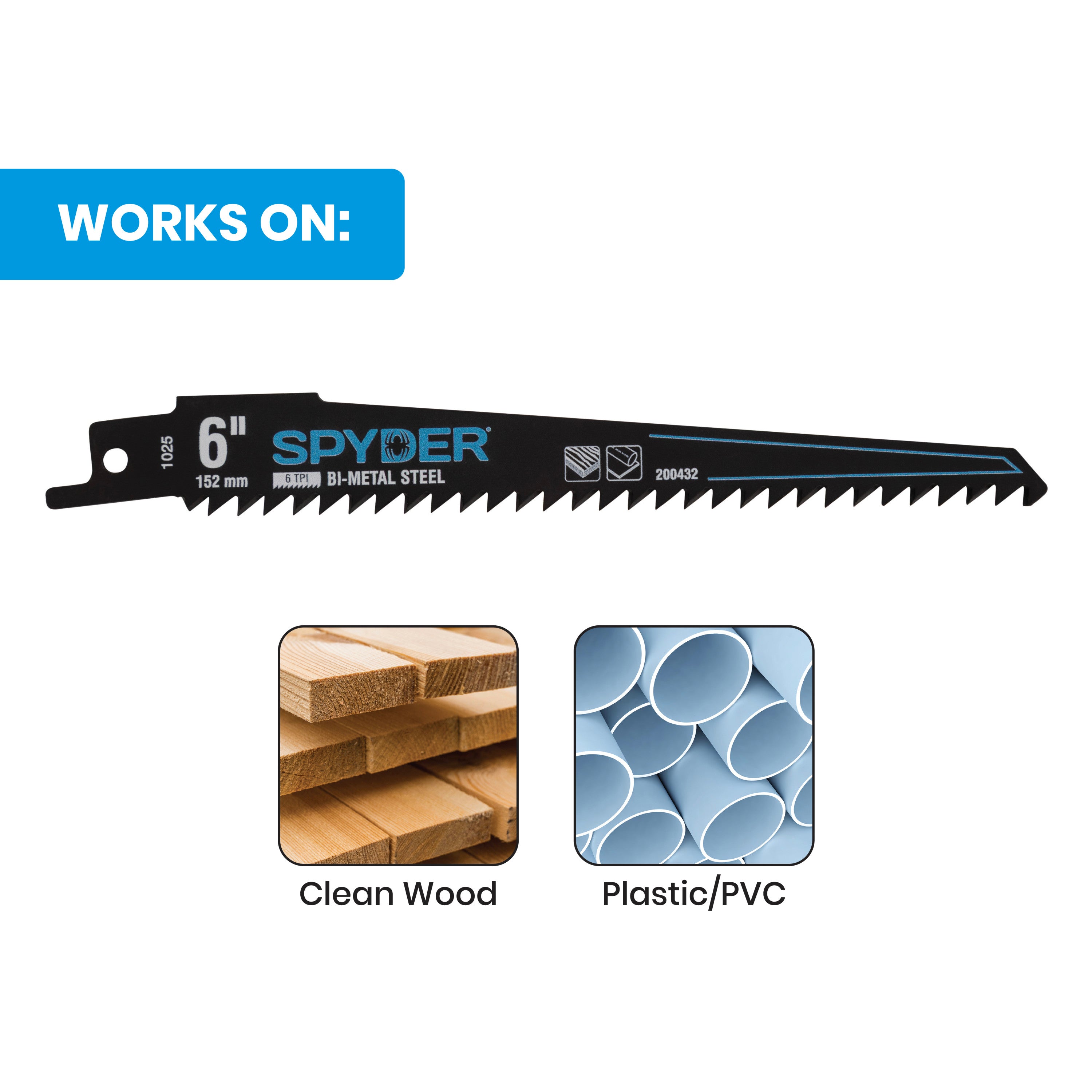 6" 6 TPI Bi-Metal Wood & Plastic Plunge Reciprocating Saw Blade Black Series™