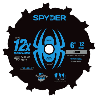 Spyder circular dado blade with blue and black design on a white background