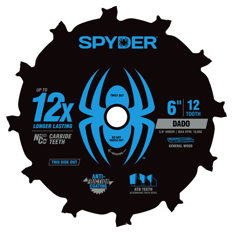 Spyder circular dado blade with blue and black design on a white background