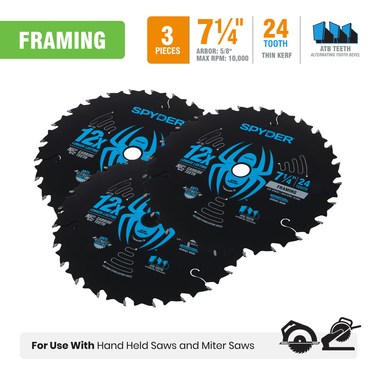 7-1/4" 24-Tooth Saw Blade for Framing (3-Pack)