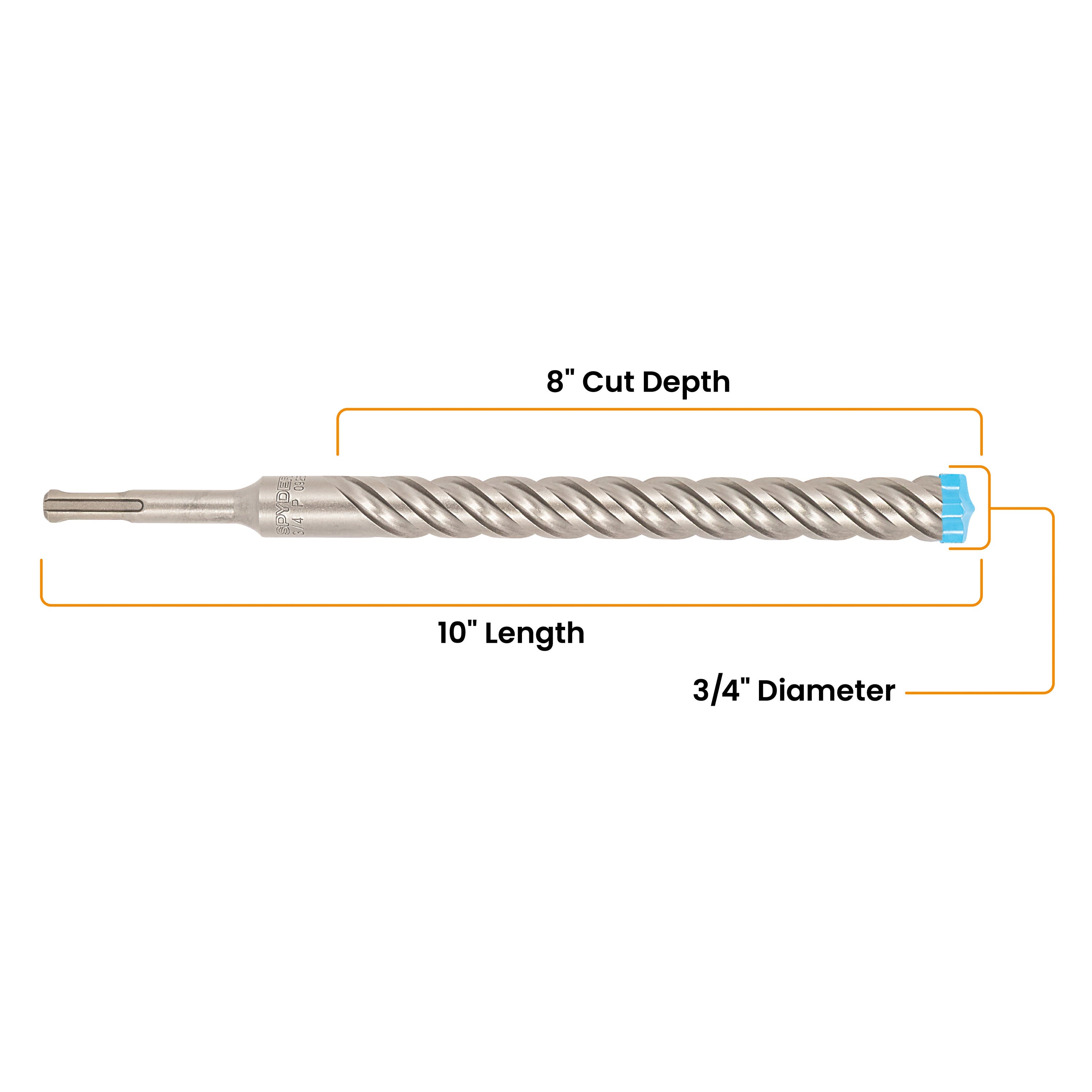 3/4" x 10" SDS-Plus 4-Cutter Full-Carbide Rotary Hammer Drill Bit