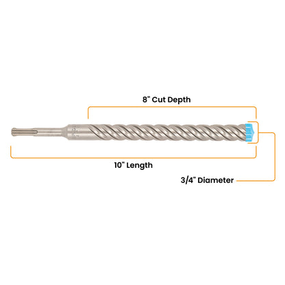 3/4" x 10" SDS-Plus 4-Cutter Full-Carbide Rotary Hammer Drill Bit