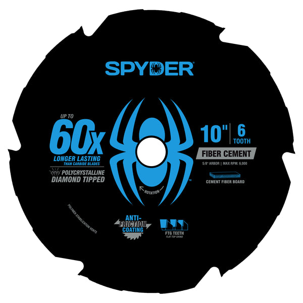 Spyder circular saw blade with blue branding and text on a white background