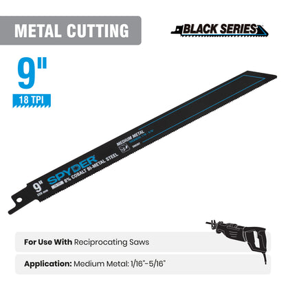 9" 18 TPI Metal Cutting Bi-Metal Reciprocating Saw Blade Black Series™