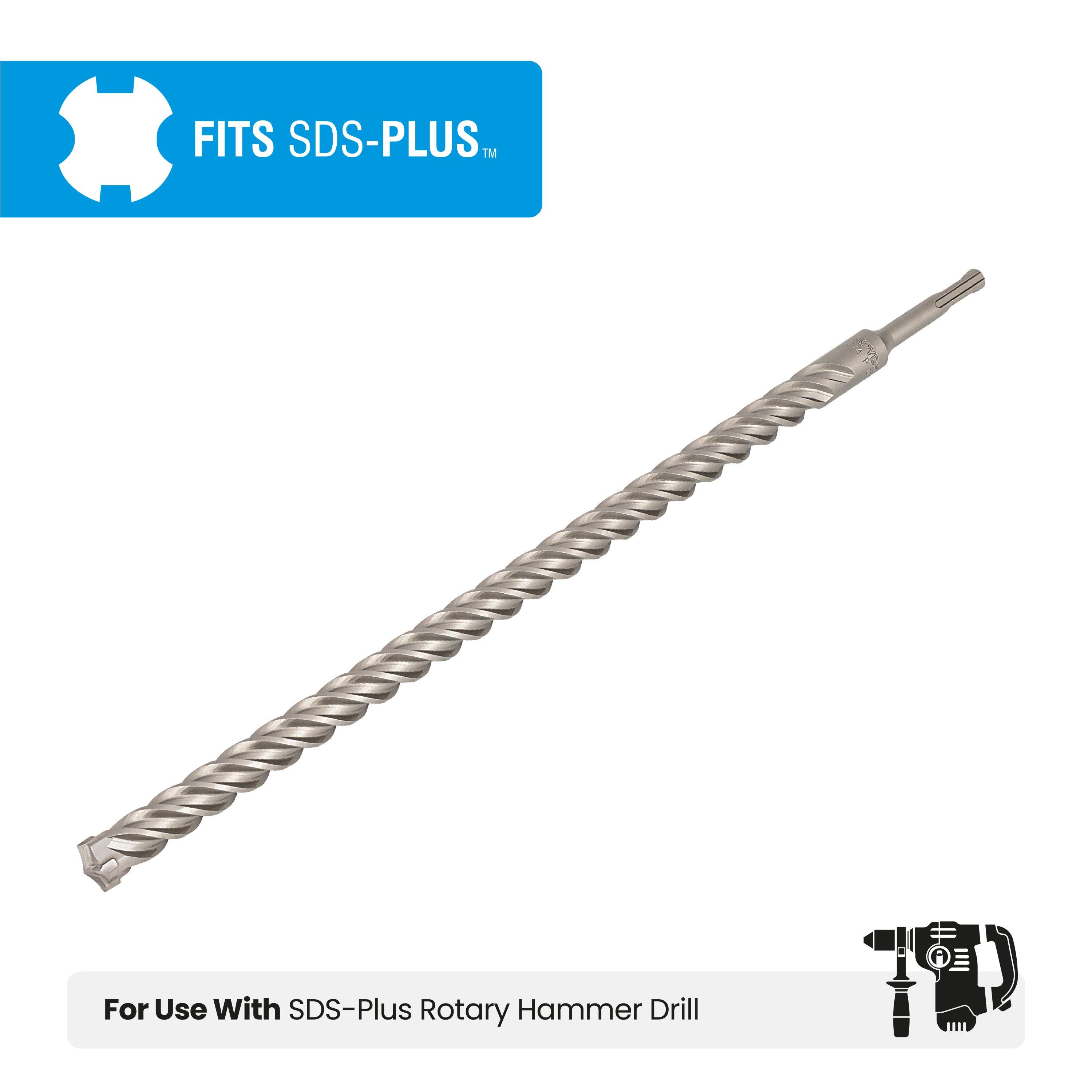 7/8" x 18" SDS-Plus 4-Cutter Carbide-Tipped Rotary Hammer Drill Bit