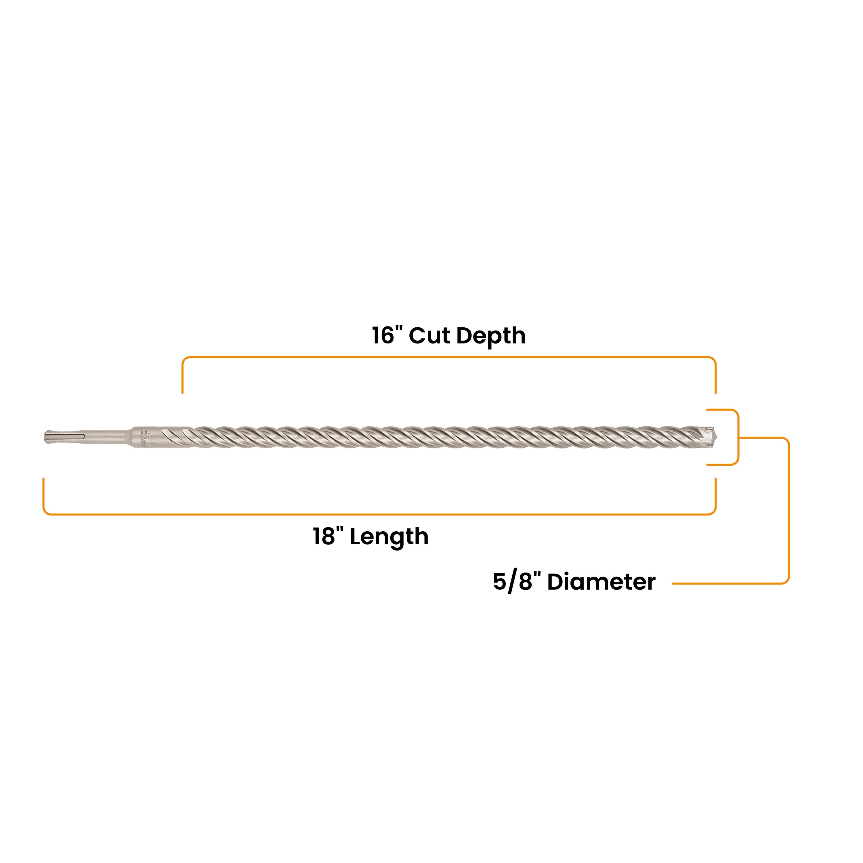 5/8" x 18" SDS-Plus 4-Cutter Carbide-Tipped Rotary Hammer Drill Bit
