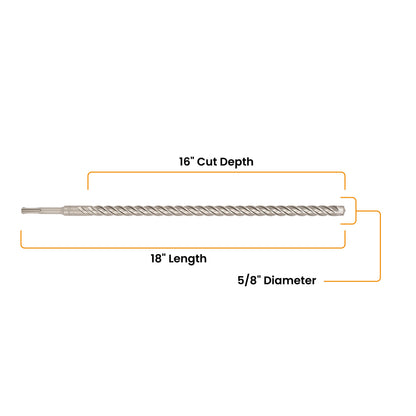 5/8" x 18" SDS-Plus 4-Cutter Carbide-Tipped Rotary Hammer Drill Bit