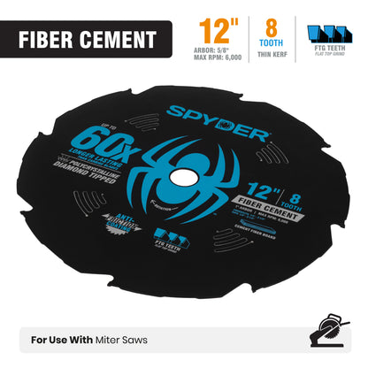 12" 8-Tooth Diamond-Tipped Saw Blade for Fiber Cement