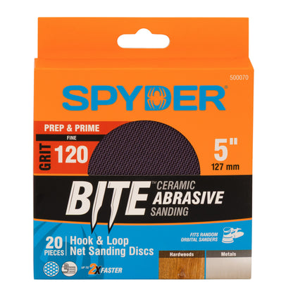 5" 120 Grit Ceramic Net Hook & Loop Sanding Discs (20-Pack) Bite