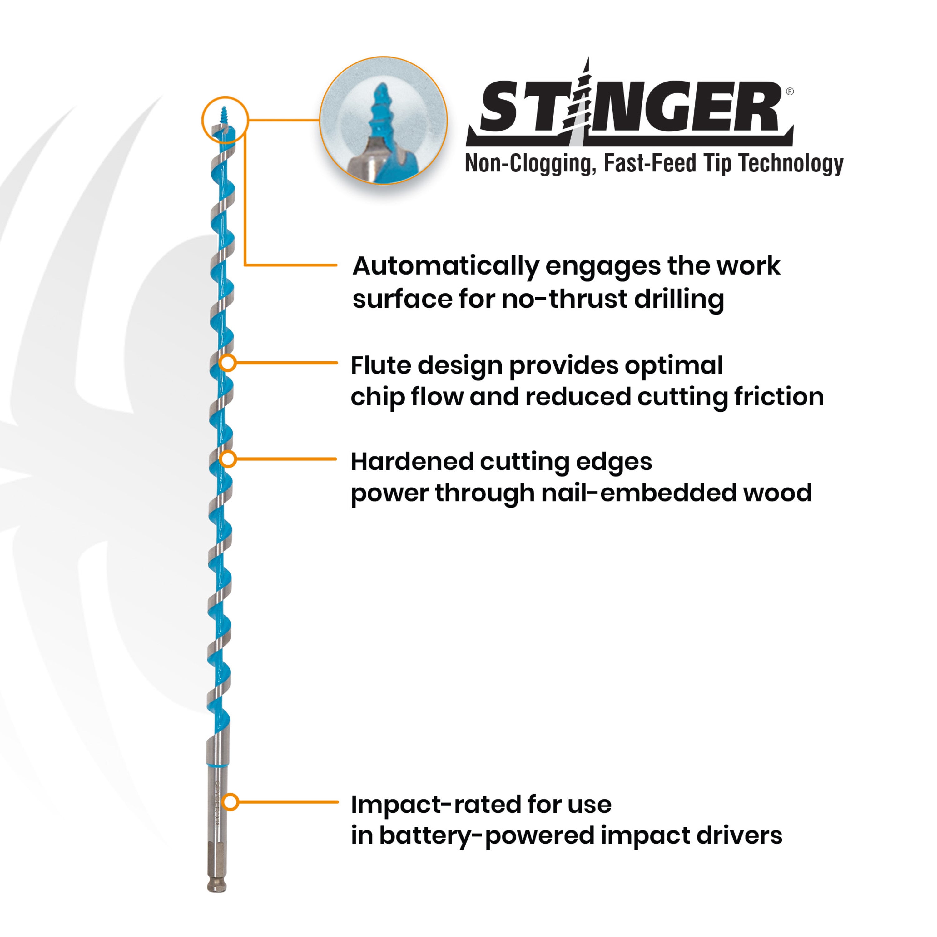 9/16" x 18" Auger Bit Stinger™