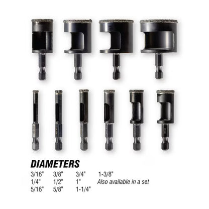 3-Piece Diamond Edge Hole Saw Bit Set (3/16, 1/4, 1/2")
