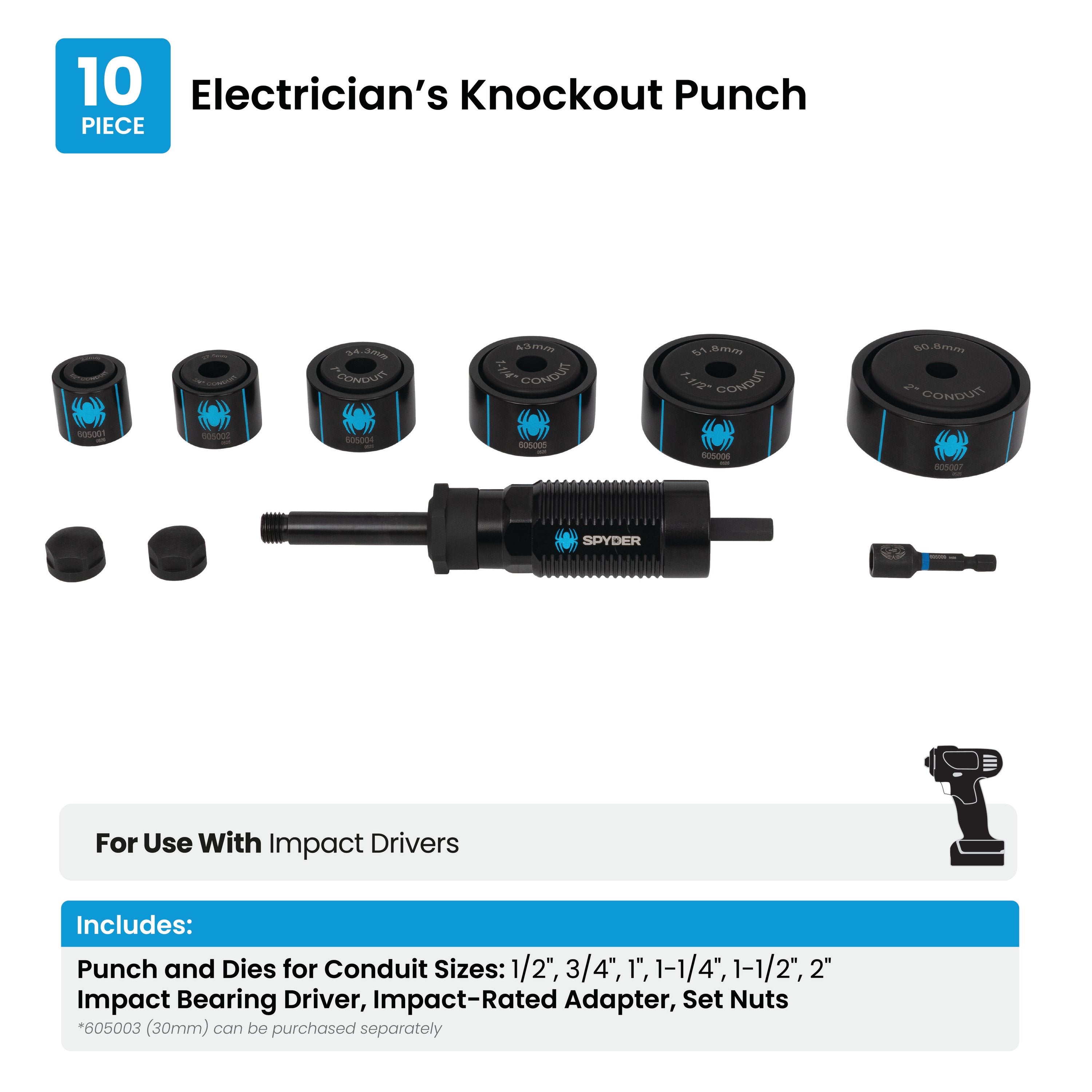 10-Piece Electrician's Knockout Punch Die Set – Spyder