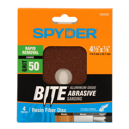 4-1/2" x 7/8" 50 Grit Aluminum Oxide Resin Fiber Sanding Discs (4-Pack)