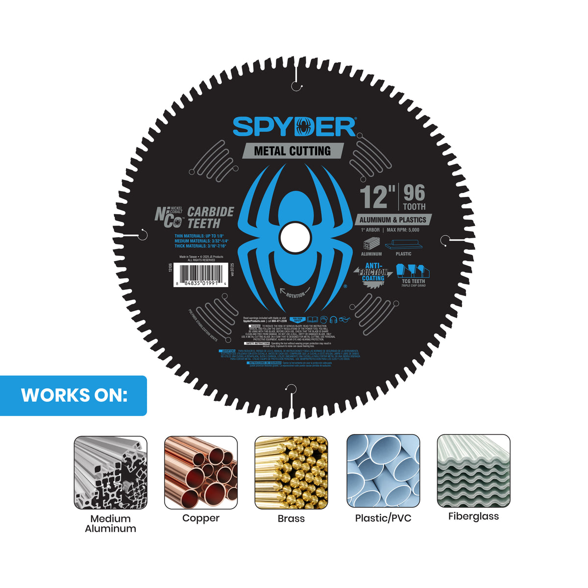 12" 96-Tooth Saw Blade for Medium Aluminum & Plastic