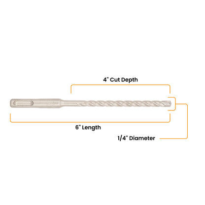 1/4" x 6" SDS-Plus 4-Cutter Carbide-Tipped Rotary Hammer Drill Bit
