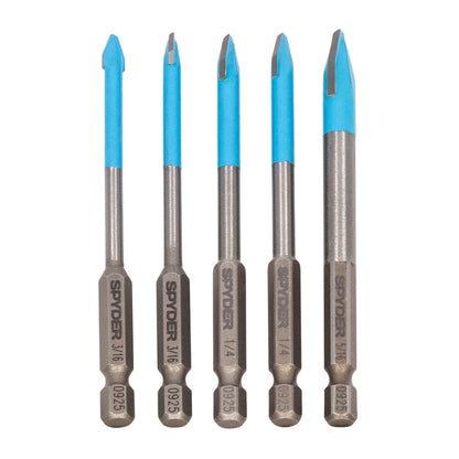 5-Piece Pack Quick-Release Hex Shank Carbide-Tipped Glass & Tile Drill Bit Set