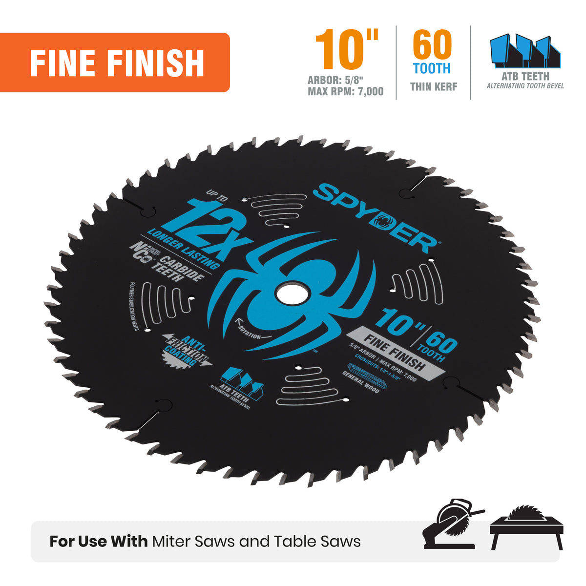 10" 60-Tooth Fine Finish Saw Blade for Wood