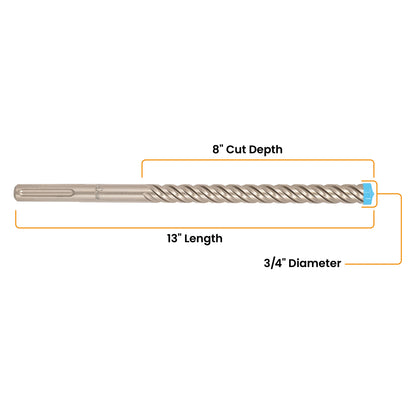 3/4" x 13" SDS-Max 4-Cutter Carbide-Tipped Rotary Hammer Drill Bit
