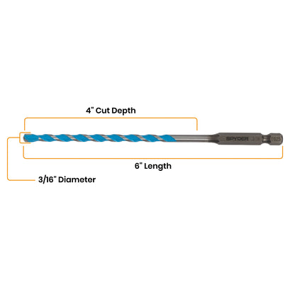 3/16" x 6" Impact Shank Carbide-Tipped Multiconstruction Masonry Drill Bit