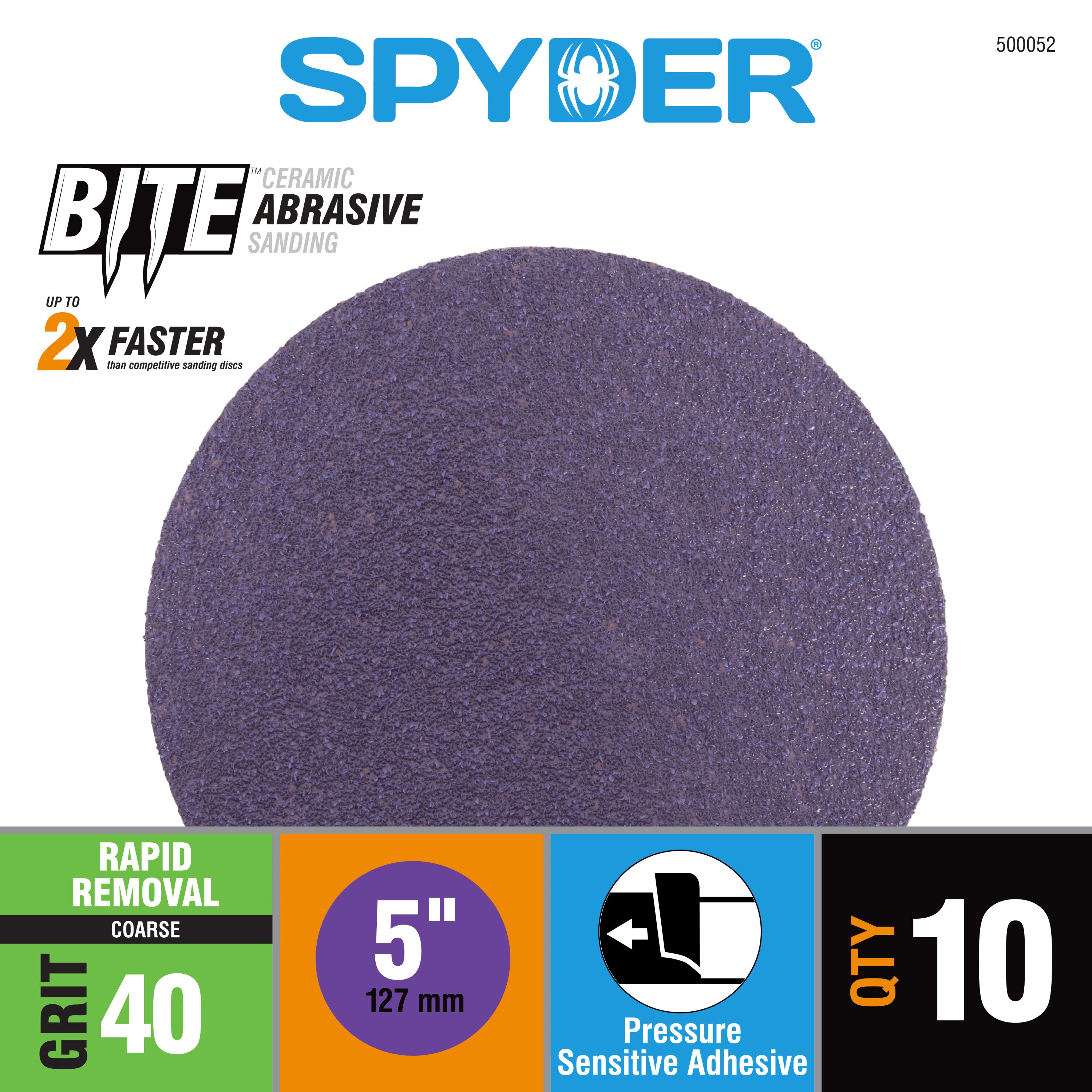 5" x No Hole 40 Grit Ceramic Pressure Sensitive Adhesive with Stearate Sanding Discs (10-Pack) Bite