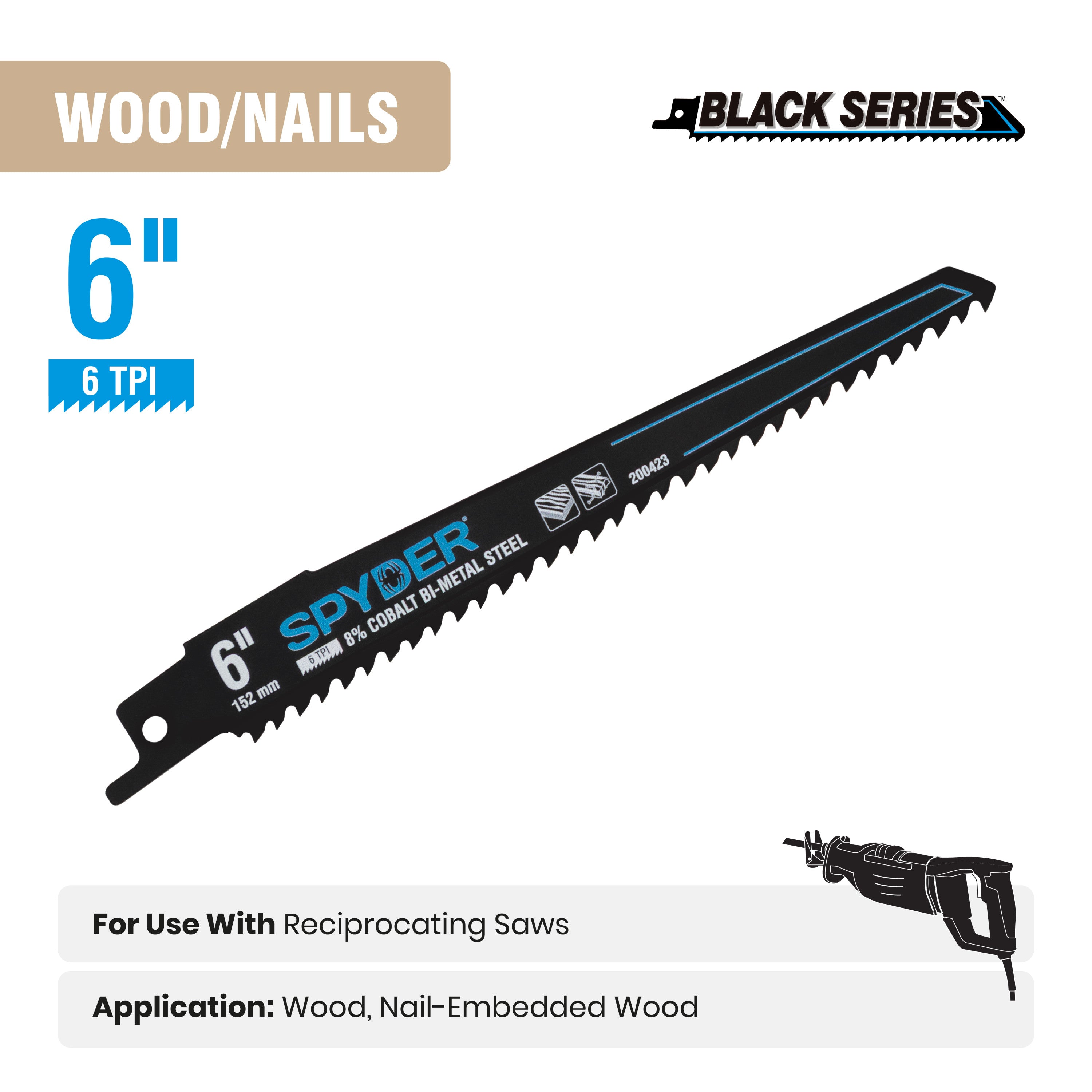 6" 6 TPI Bi-Metal Reciprocating Saw Blade Black Series™