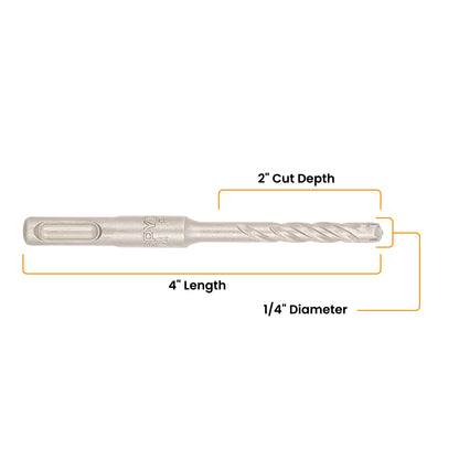 1/4" x 4" SDS-Plus 4-Cutter Carbide-Tipped Rotary Hammer Drill Bit