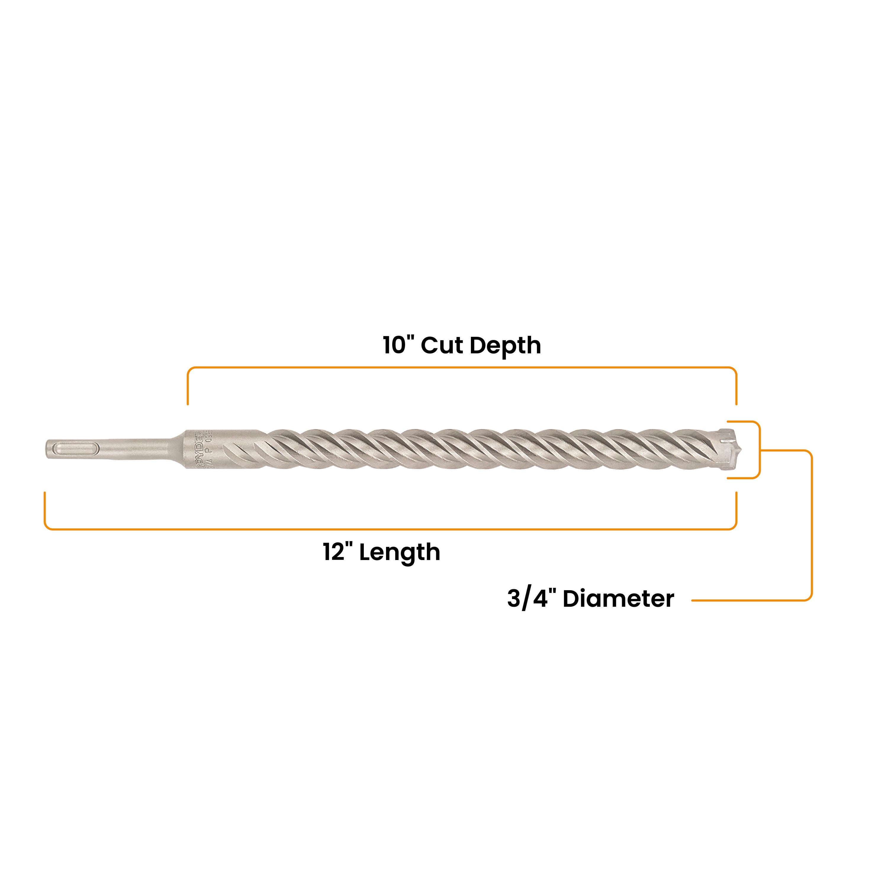 3/4" x 12" SDS-Plus 4-Cutter Carbide-Tipped Rotary Hammer Drill Bit