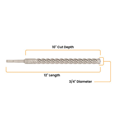 3/4" x 12" SDS-Plus 4-Cutter Carbide-Tipped Rotary Hammer Drill Bit