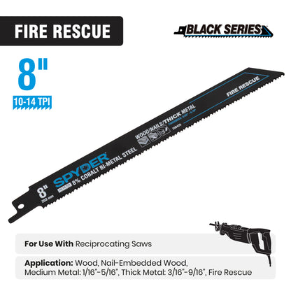 8" 10-14 TPI Bi-Metal Fire-Rescue Reciprocating Saw Blade Black Series™