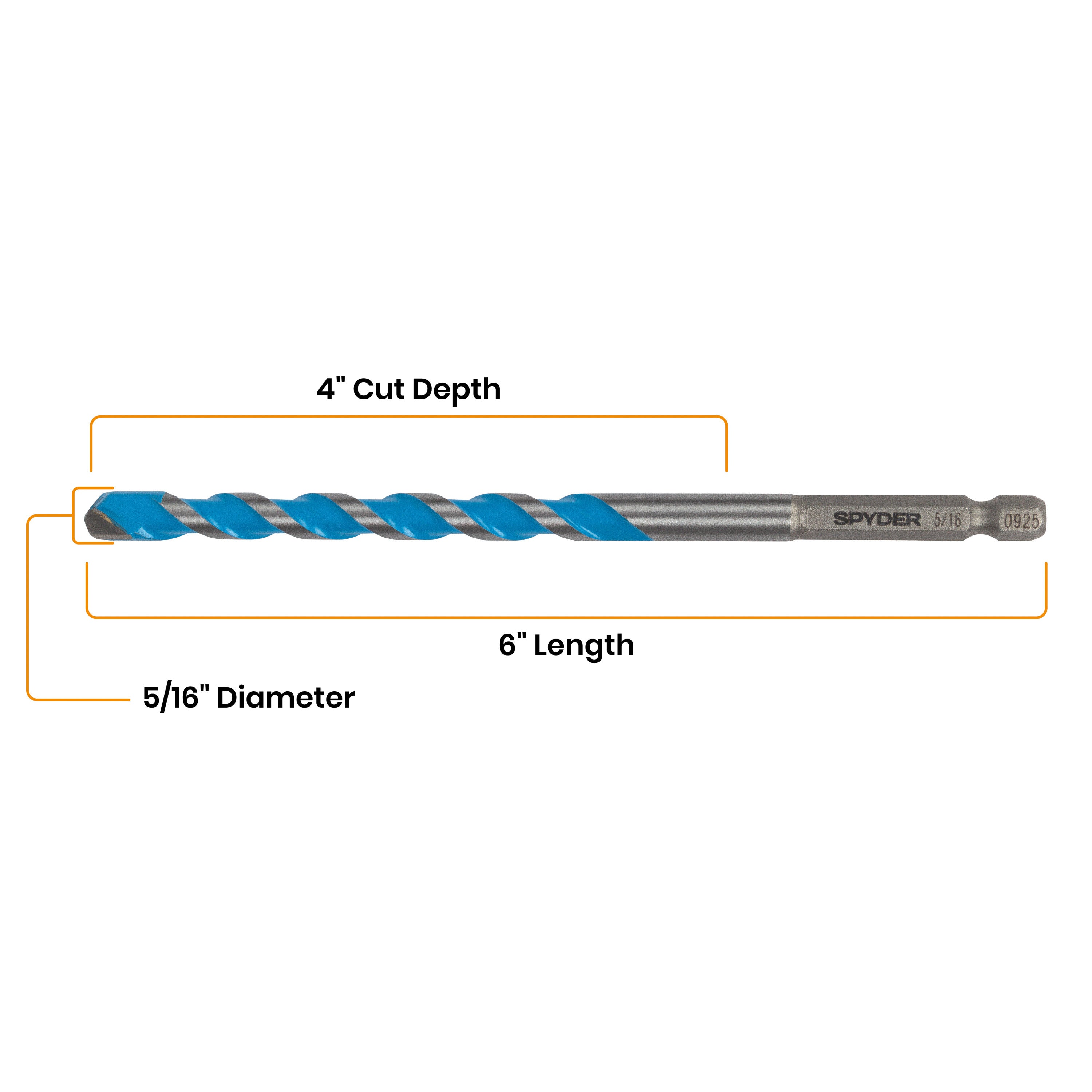 5/16" x 6" Impact Shank Carbide-Tipped Multiconstruction Masonry Drill Bit