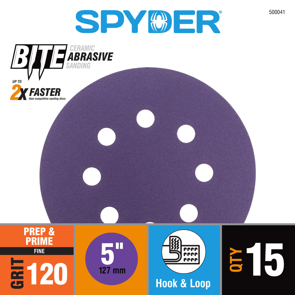 5" x 8-Hole 120 Grit Ceramic with Stearate Sanding Discs (15-Pack) Bite