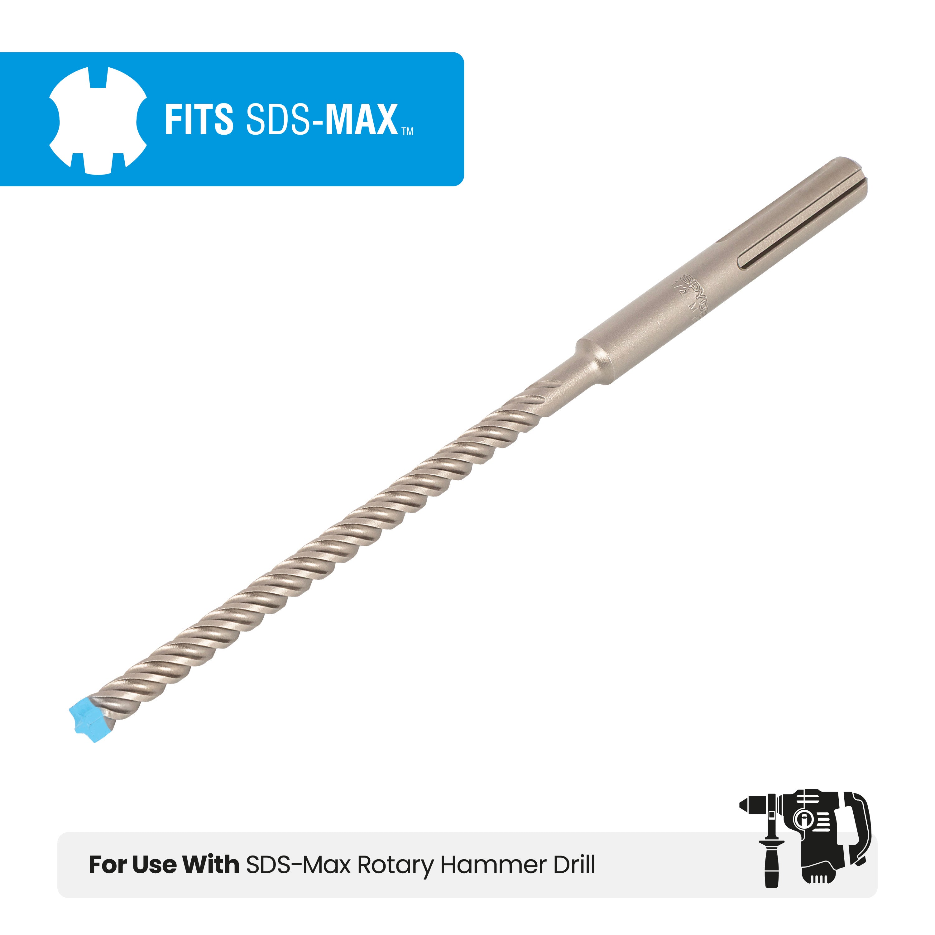 1/2" x 13" SDS-Max 4-Cutter Carbide-Tipped Rotary Hammer Drill Bit