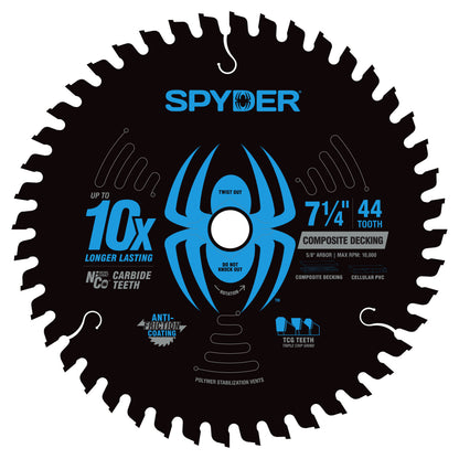 Spyder composite decking circular saw blade with blue spider logo on a white background