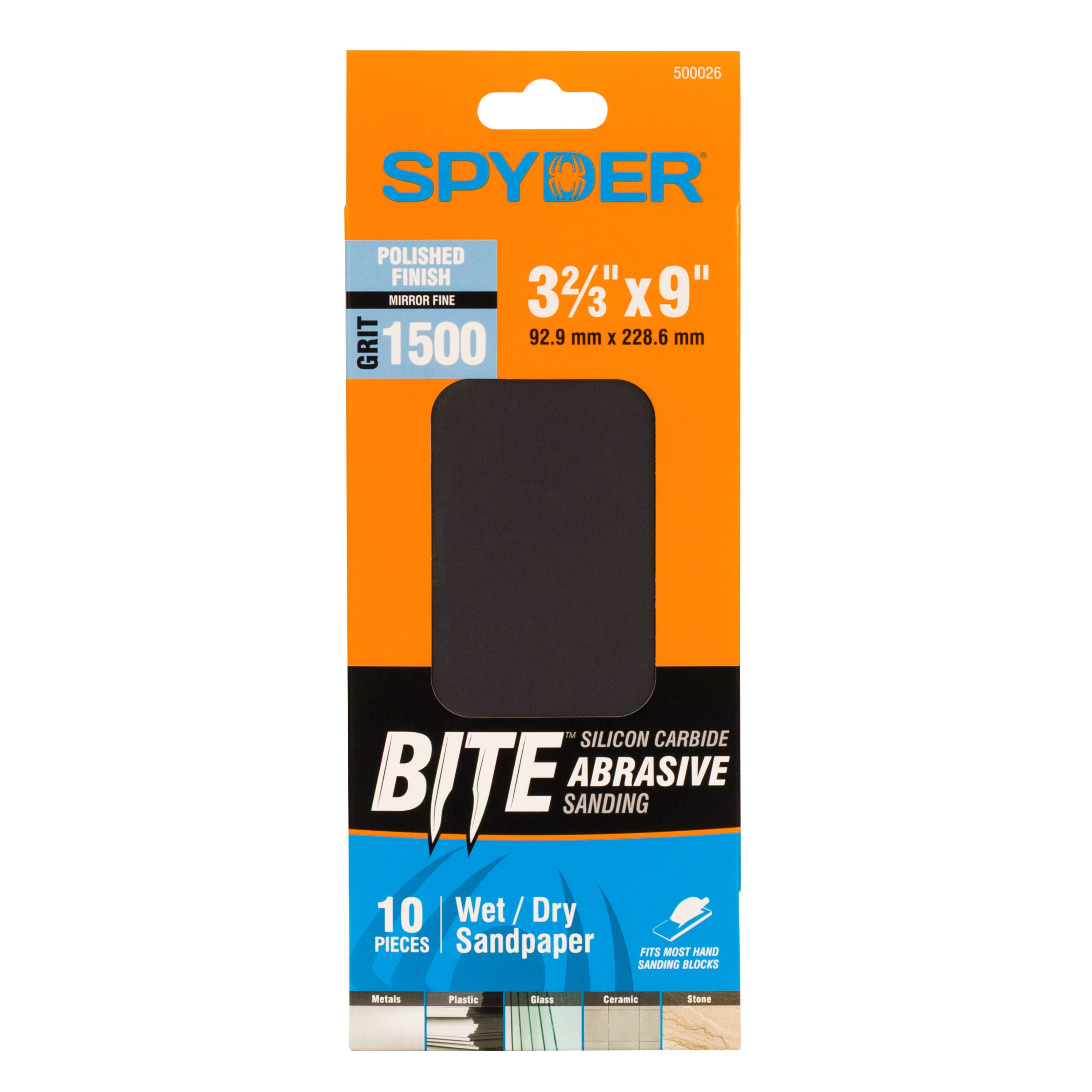 3-2/3" x 9" 1500 Grit Silicon Carbide Wet/Dry Sandpaper Sheets (10-Pack)