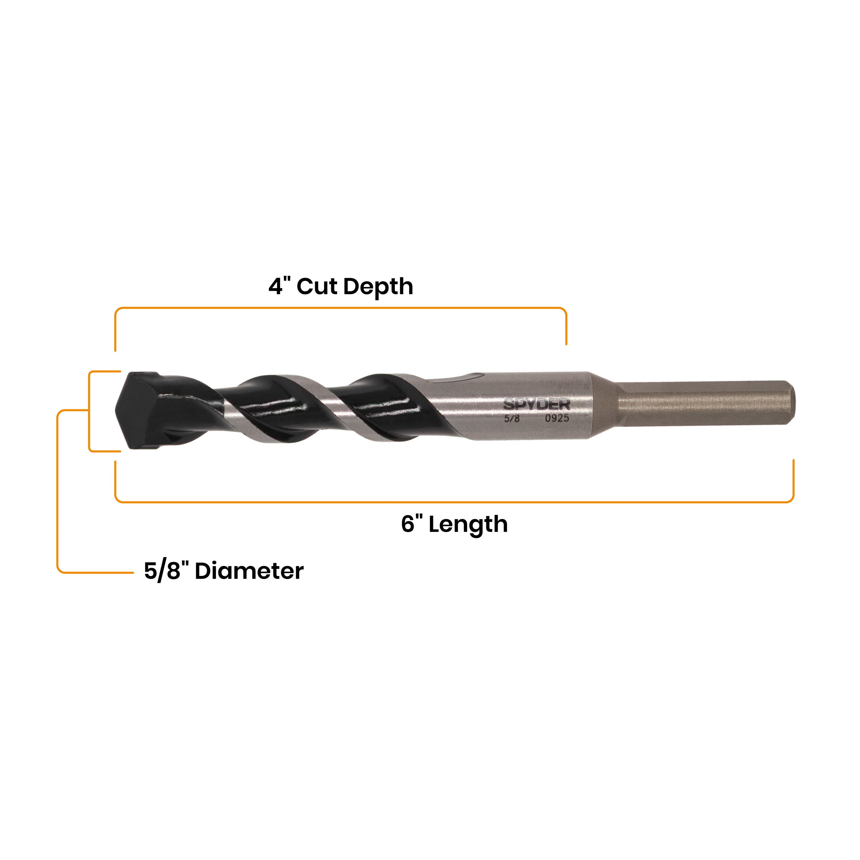 5/8" x 6" Three-Flat Grip Shank Rotary Hammer Drill Bit