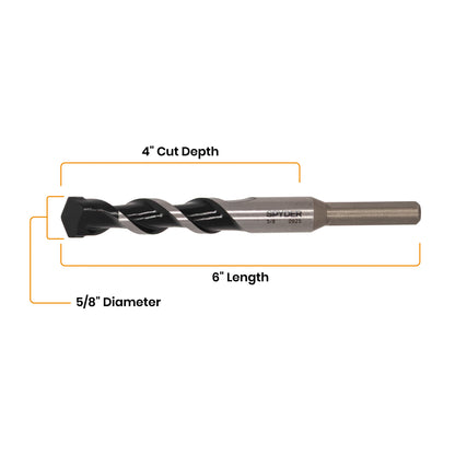 5/8" x 6" Three-Flat Grip Shank Rotary Hammer Drill Bit