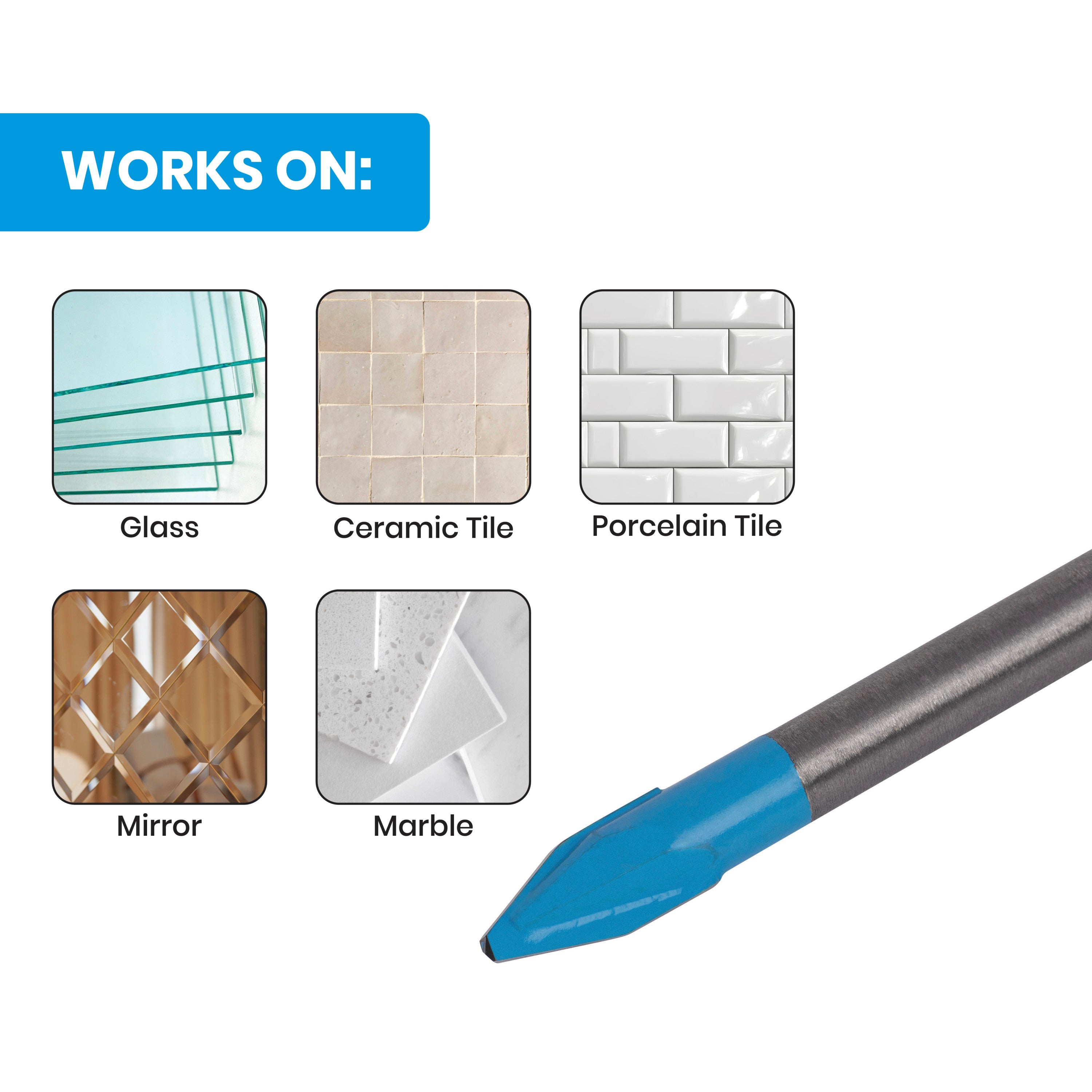 5/16" x 3.5" Quick-Release Hex Shank Carbide-Tipped Glass & Tile Drill Bit