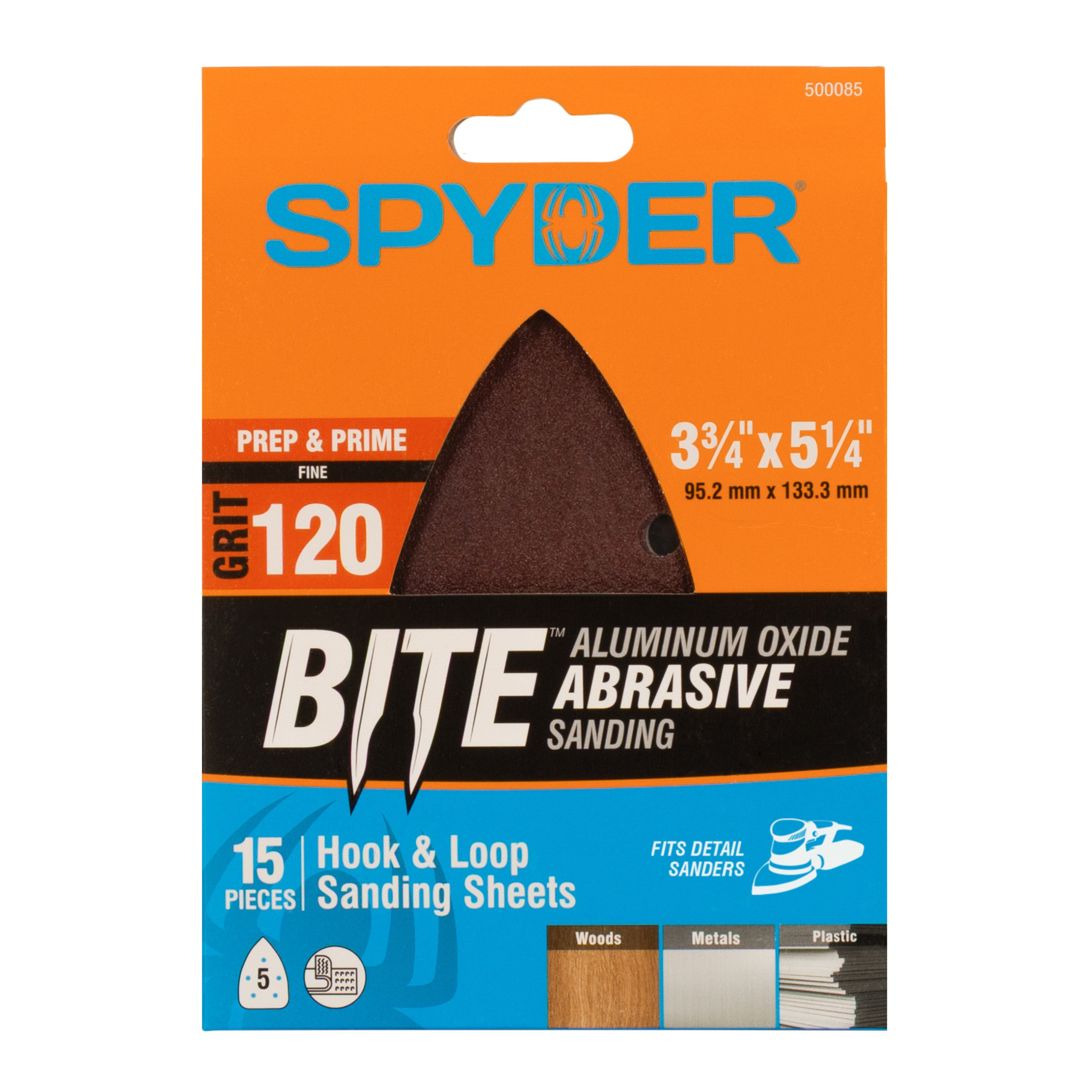 3-3/4" x 5-1/4" x 5-Hole 120 Grit Aluminum Oxide Hook & Loop Detail Sanding Sheets (15-Pack)