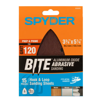 3-3/4" x 5-1/4" x 5-Hole 120 Grit Aluminum Oxide Hook & Loop Detail Sanding Sheets (15-Pack)